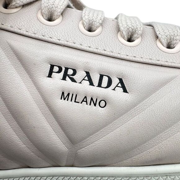 PRADA Leather Low Top Logo Sneakers Rosa Pink Size 8 - Picture 9 of 12